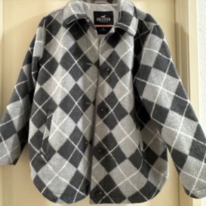 Hollister Black and Gray Argyle Pea Coat